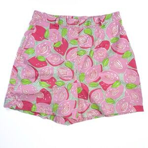 Lilly Pulitzer Vintage White Label High Waisted Shorts Sz 2 Fruit Pink Preppy